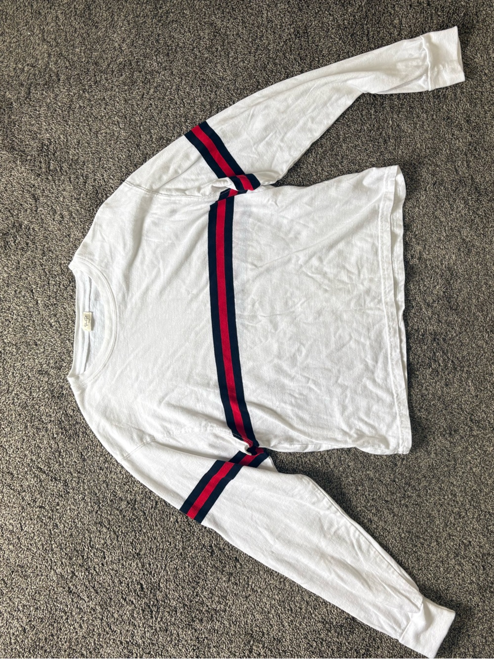 Brandy Melville White Tee with Navy & Red Accent